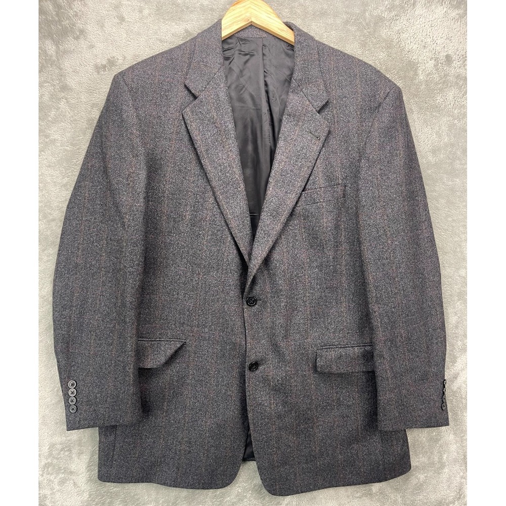 Hart Schaffner‎ Marx Men's Tweed Wool Blazer 44R Gray Herringbone Sport Coat
